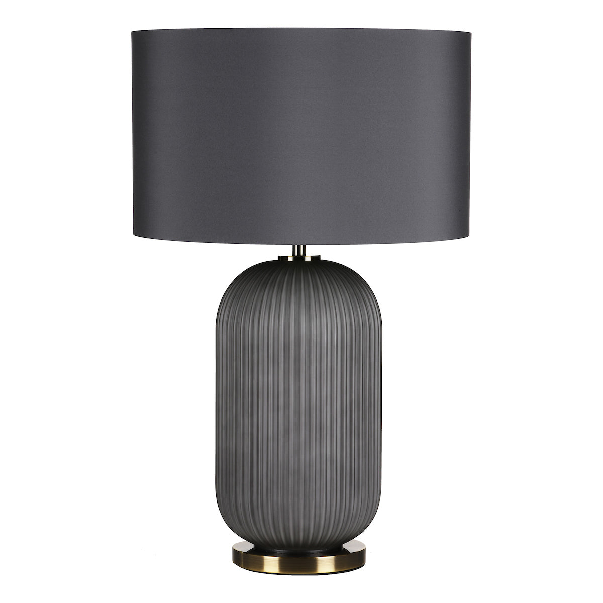 Dar Helicon Table Lamp Grey Ribbed Glass and Antique Brass With Shade – from Amos Lighting + Home