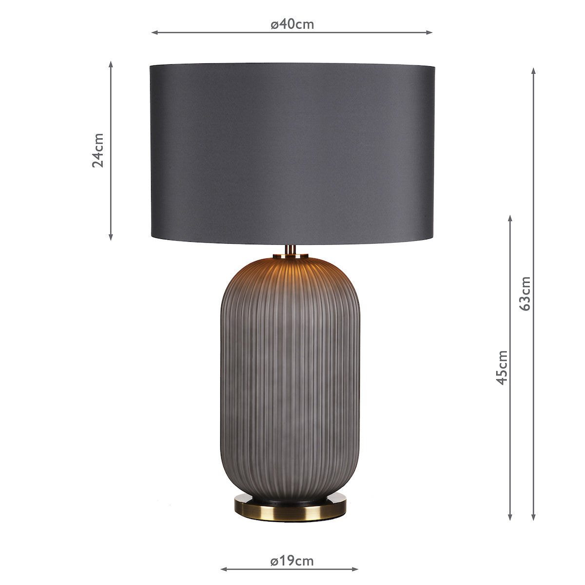 Dar Helicon Table Lamp Grey Ribbed Glass and Antique Brass With Shade – from Amos Lighting + Home