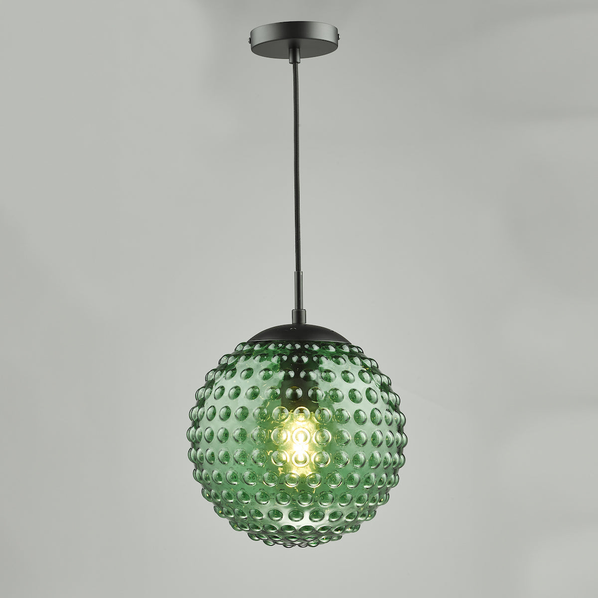 Dar Hobnail Pendant Matt Black & Green Glass – from Amos Lighting + Home