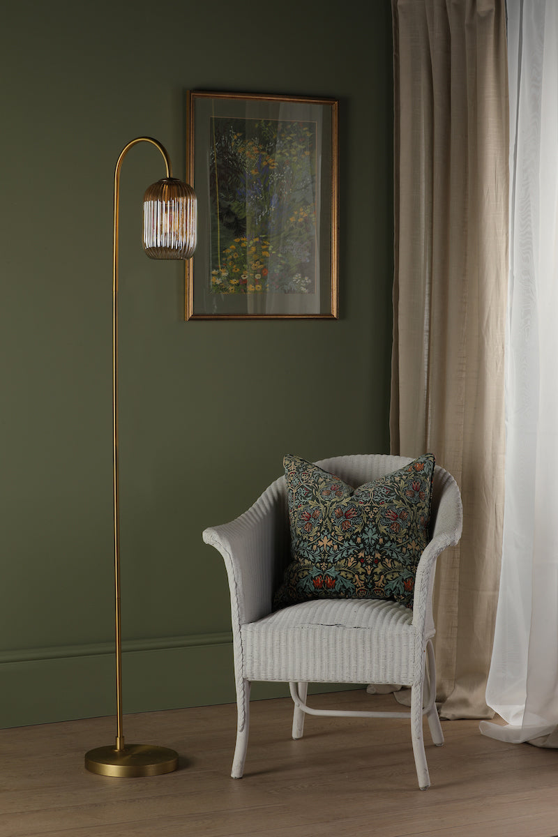 Dar Idra Floor Lamp Aged Bronze and Champagne Ribbed Glass – from Amos Lighting + Home