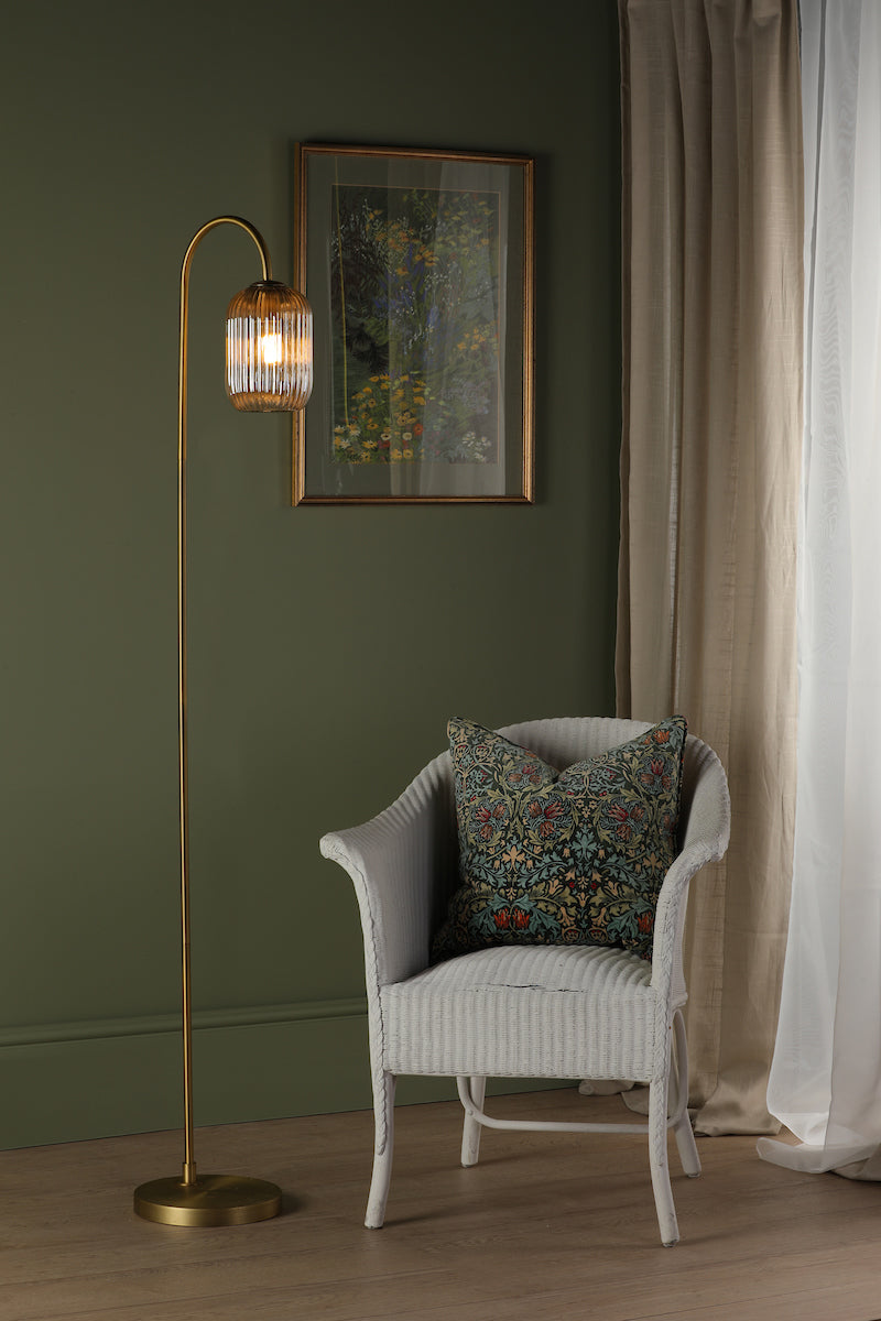 Dar Idra Floor Lamp Aged Bronze and Champagne Ribbed Glass – from Amos Lighting + Home