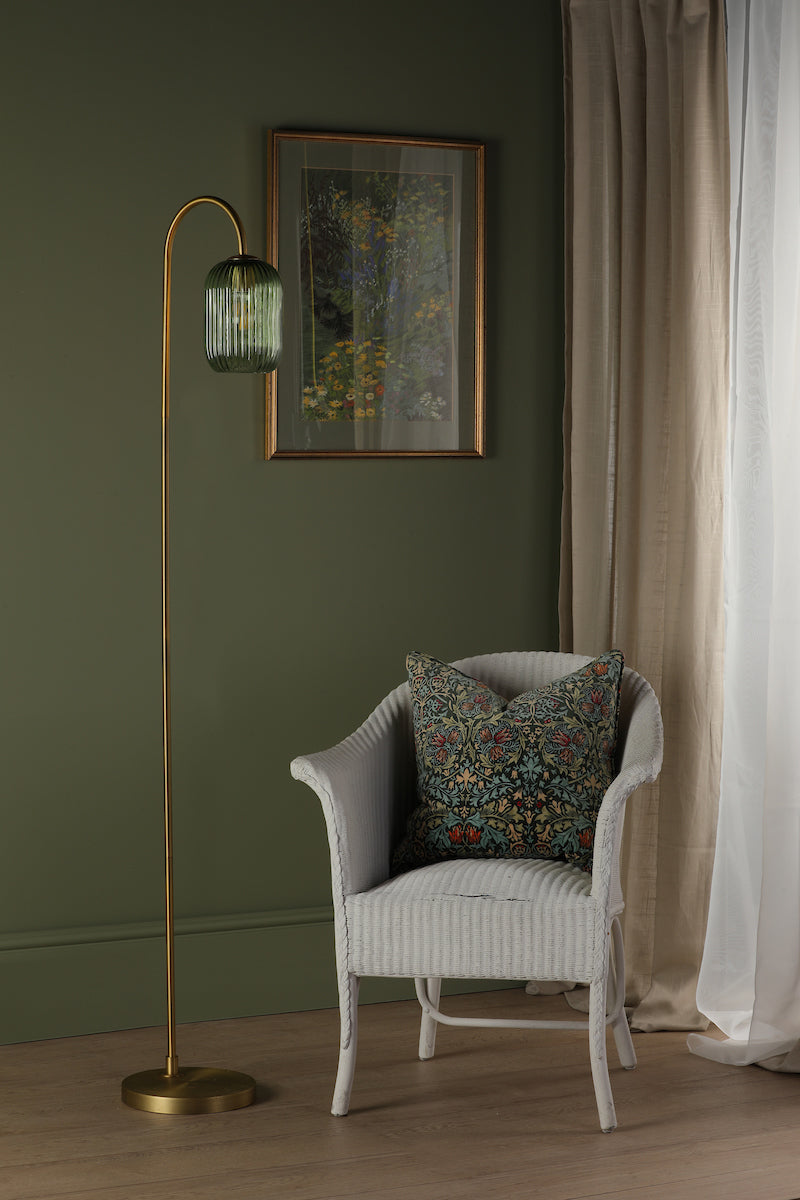 Dar Idra Floor Lamp Aged Bronze and Green Ribbed Glass – from Amos Lighting + Home