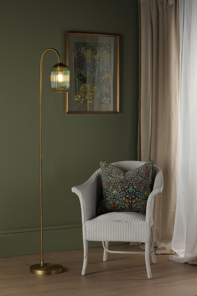 Dar Idra Floor Lamp Aged Bronze and Green Ribbed Glass – from Amos Lighting + Home