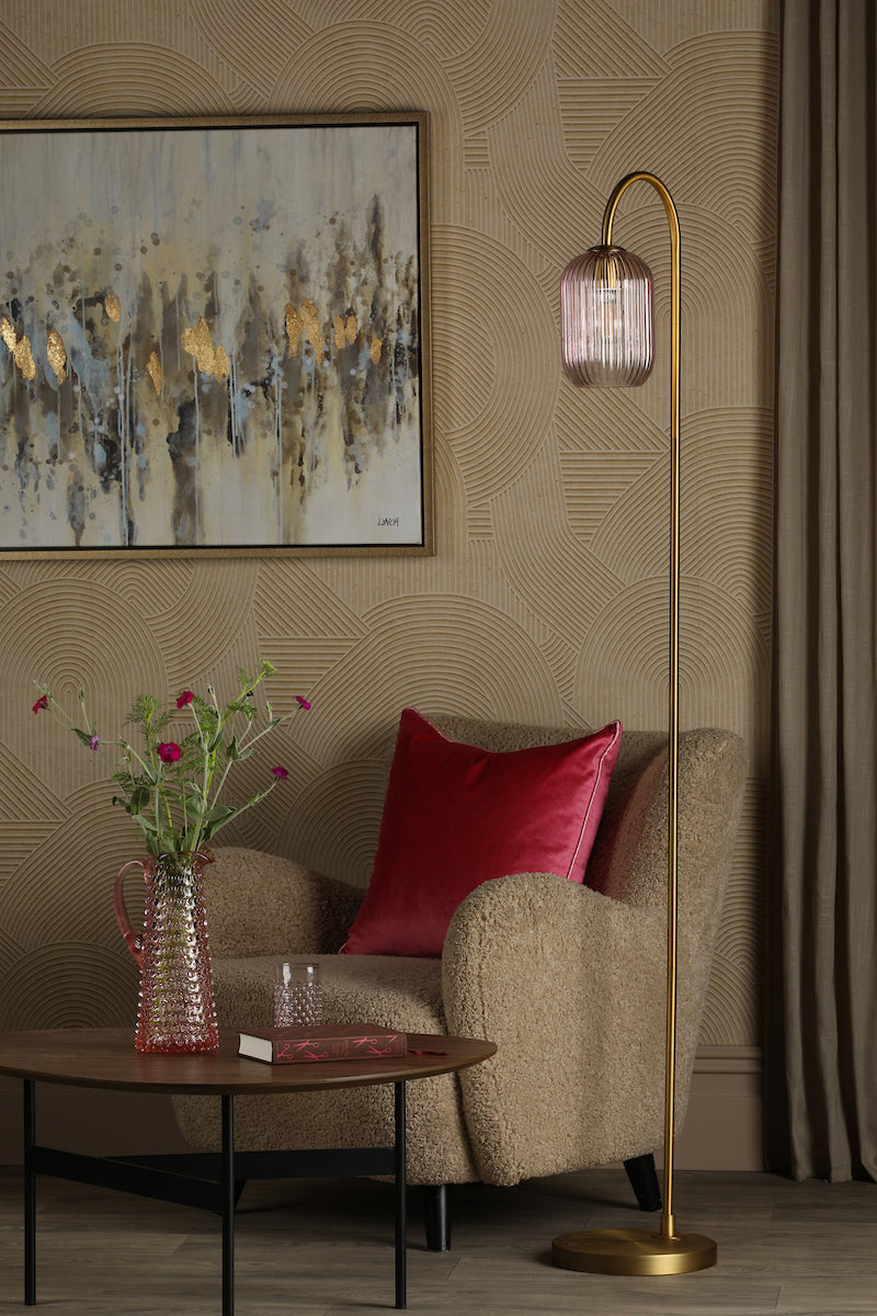 Dar Idra Floor Lamp Aged Bronze and Pink Ribbed Glass – from Amos Lighting + Home