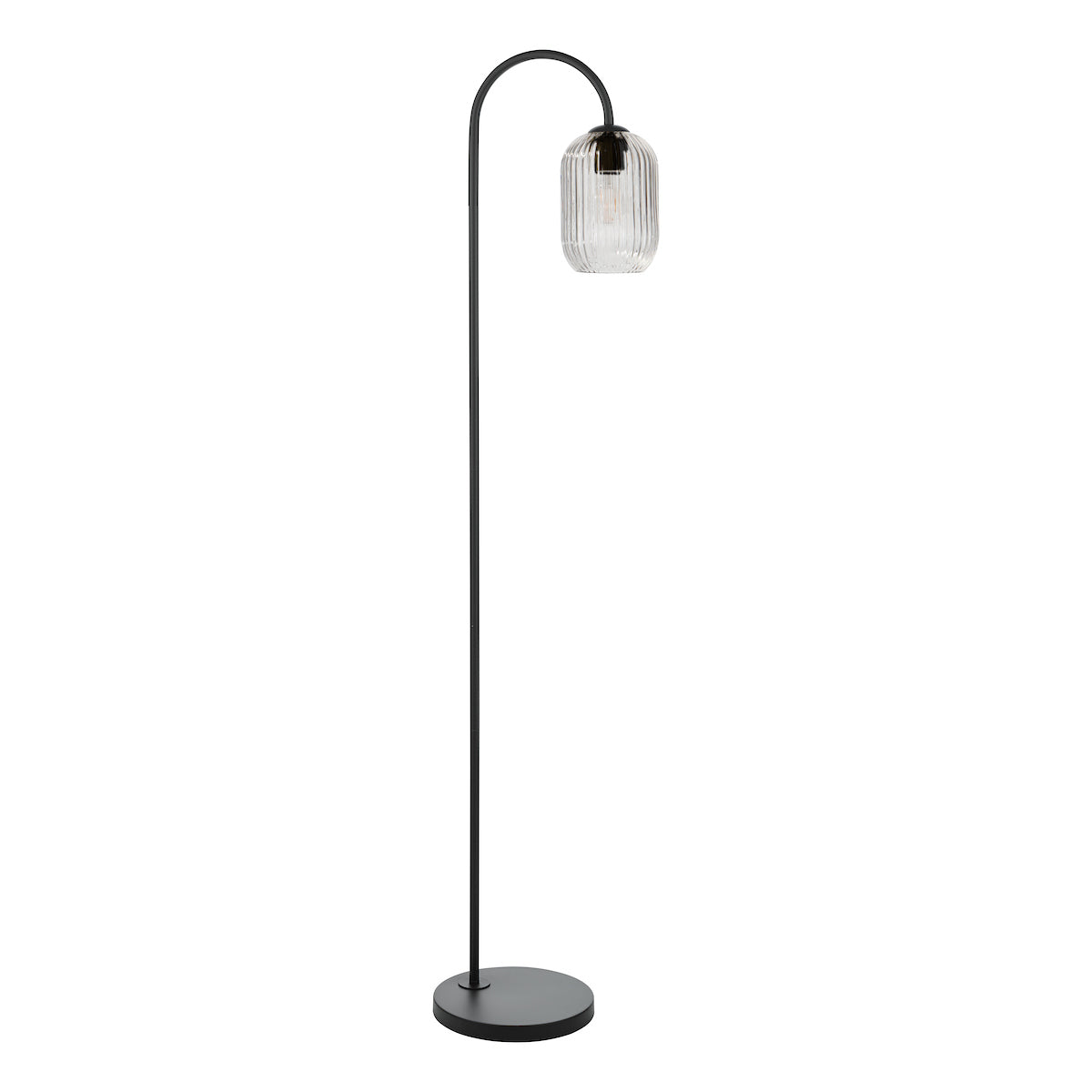 Dar Idra Floor Lamp Matt Black and Clear Ribbed Glass – from Amos Lighting + Home