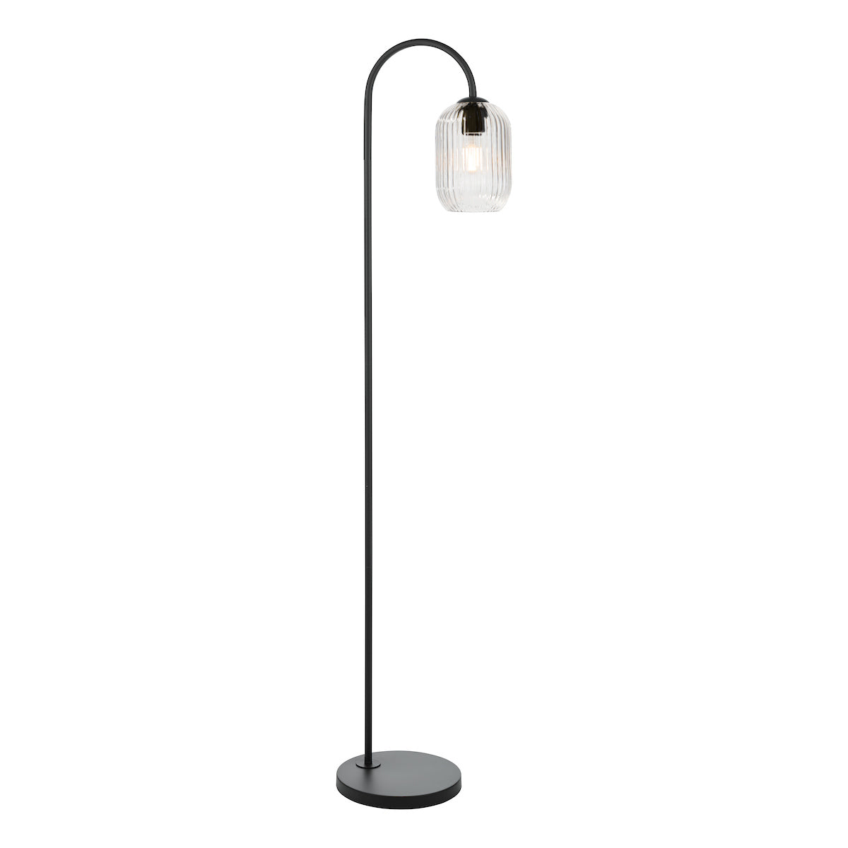 Dar Idra Floor Lamp Matt Black and Clear Ribbed Glass – from Amos Lighting + Home