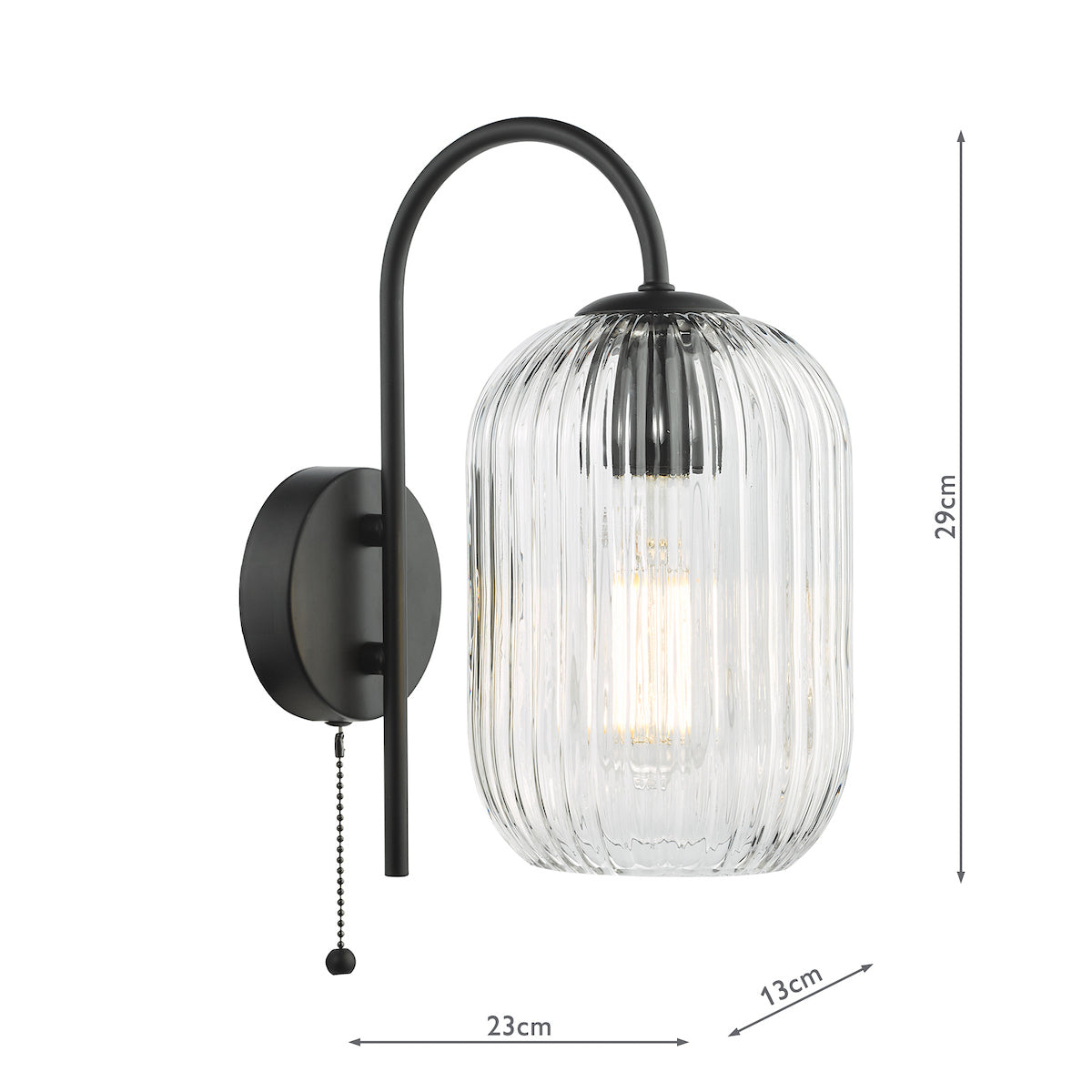 Dar Idra Wall Light Matt Black and Ribbed Glass – from Amos Lighting + Home