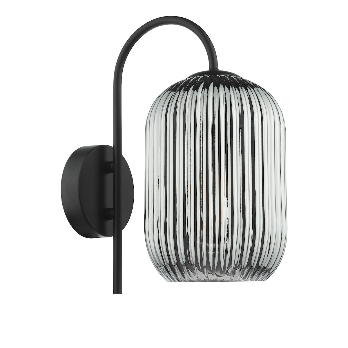 Dar Idra Wall Light Matt Black and Smoked Ribbed Glass – from Amos Lighting + Home