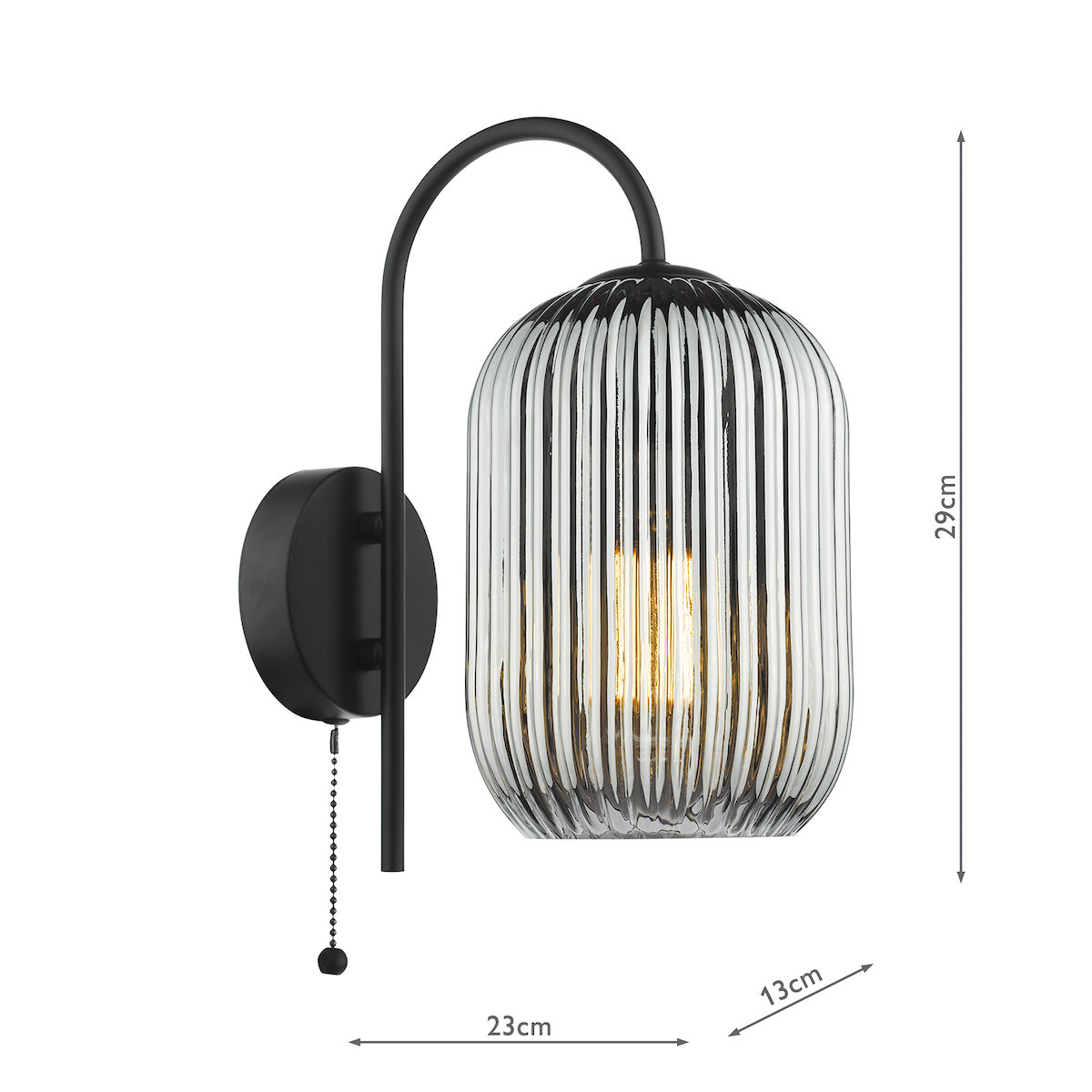 Dar Idra Wall Light Matt Black and Smoked Ribbed Glass – from Amos Lighting + Home