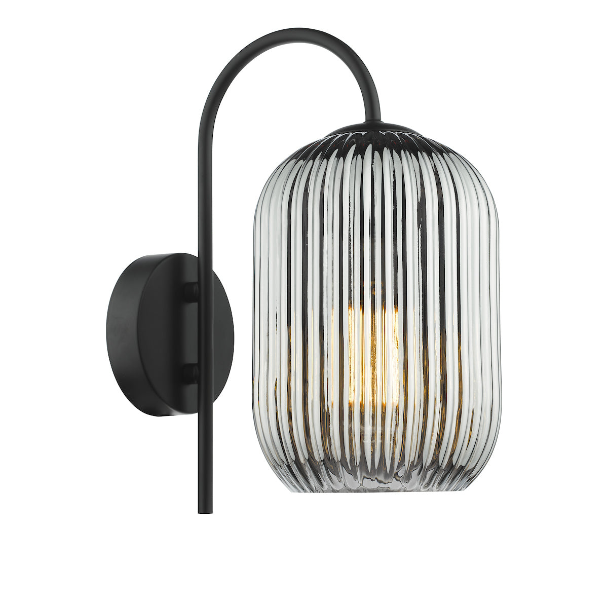 Dar Idra Wall Light Matt Black and Smoked Ribbed Glass – from Amos Lighting + Home