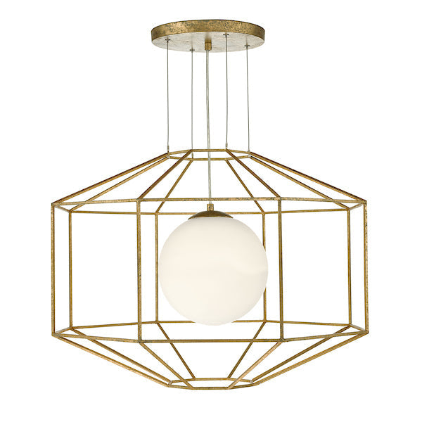 Dar Izmir Hexagonal Old Gold Frame Chandelier Pendant Opal Glass – from Amos Lighting + Home