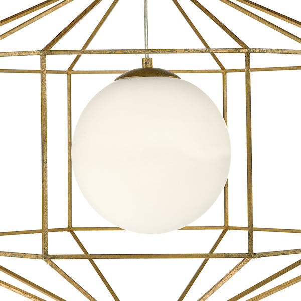 Dar Izmir Hexagonal Old Gold Frame Chandelier Pendant Opal Glass – from Amos Lighting + Home
