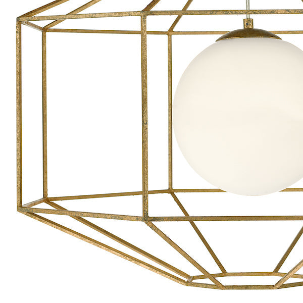 Dar Izmir Hexagonal Old Gold Frame Chandelier Pendant Opal Glass – from Amos Lighting + Home