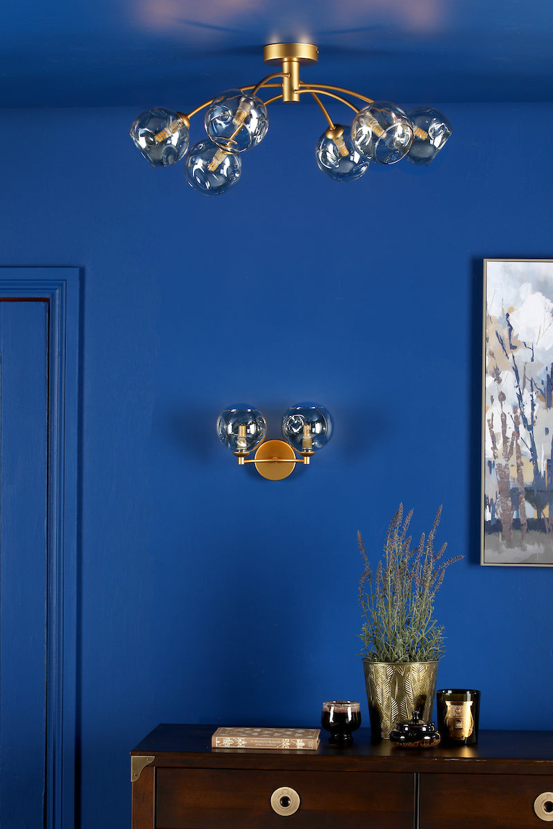 Dar Izzy 2 Light Wall Light Polished Gold & Champagne Dimpled Glass – from Amos Lighting + Home