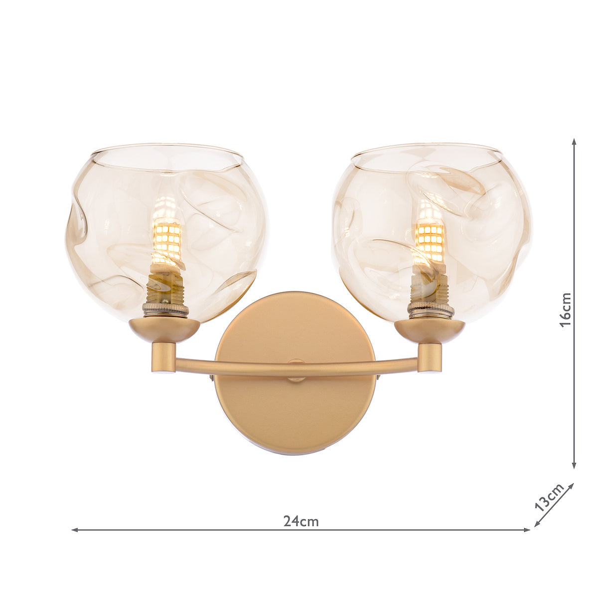 Dar Izzy 2 Light Wall Light Polished Gold & Champagne Dimpled Glass – from Amos Lighting + Home
