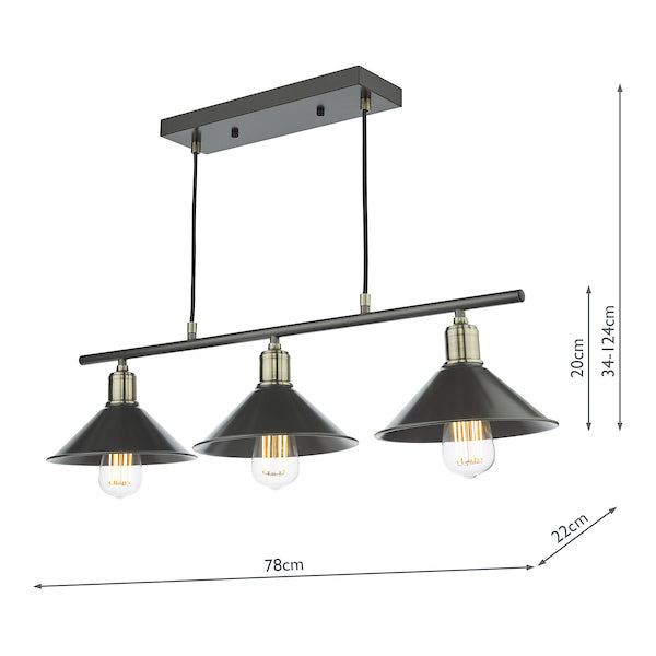 Dar Jalen 3 Bar Pendant Graphite & Antique Brass – from Amos Lighting + Home