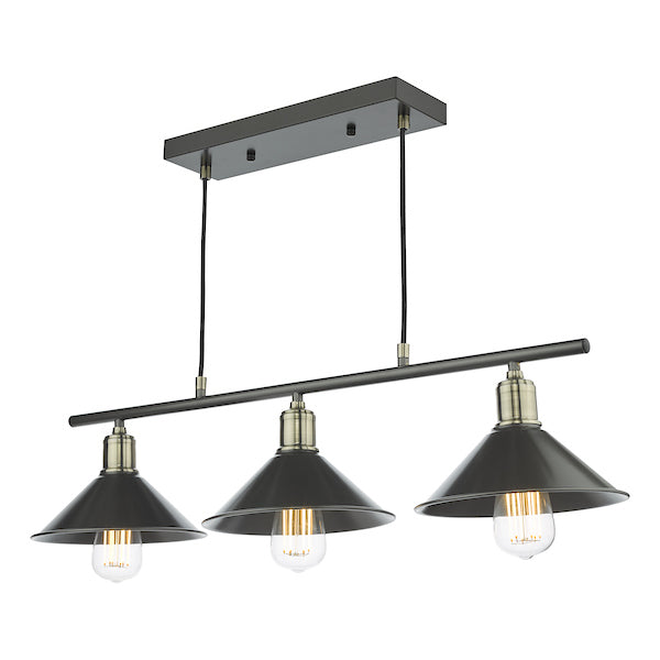 Dar Jalen 3 Bar Pendant Graphite & Antique Brass – from Amos Lighting + Home