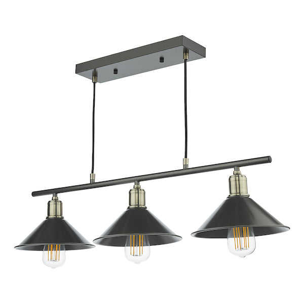 Dar Jalen 3 Bar Pendant Graphite & Antique Brass – from Amos Lighting + Home