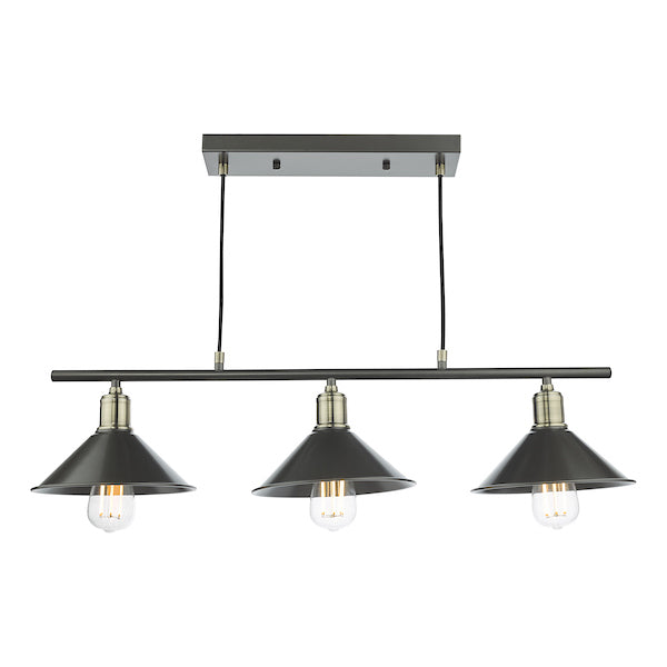 Dar Jalen 3 Bar Pendant Graphite & Antique Brass – from Amos Lighting + Home