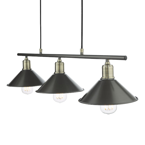 Dar Jalen 3 Bar Pendant Graphite & Antique Brass – from Amos Lighting + Home