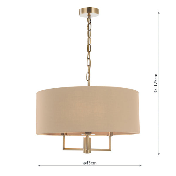 Dar Jamelia 3 Light Pendant Chandelier Antique Brass Taupe Shade – from Amos Lighting + Home