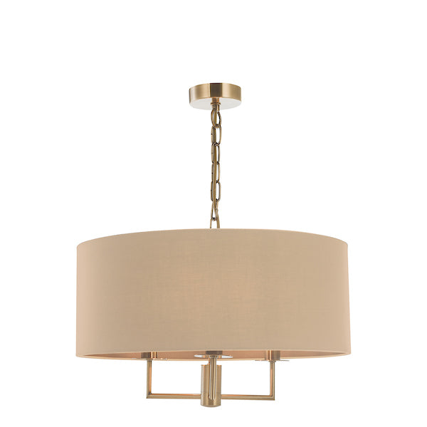 Dar Jamelia 3 Light Pendant Chandelier Antique Brass Taupe Shade – from Amos Lighting + Home