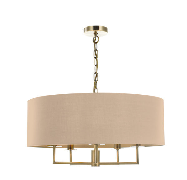 Dar Jamelia 5 Light Pendant Chandelier Antique Brass Taupe Shade – from Amos Lighting + Home