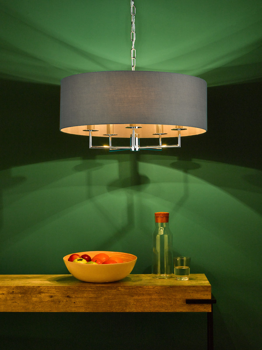 Dar Jamelia 5lt Pendant Chandelier Polished Chrome & Grey – from Amos Lighting + Home