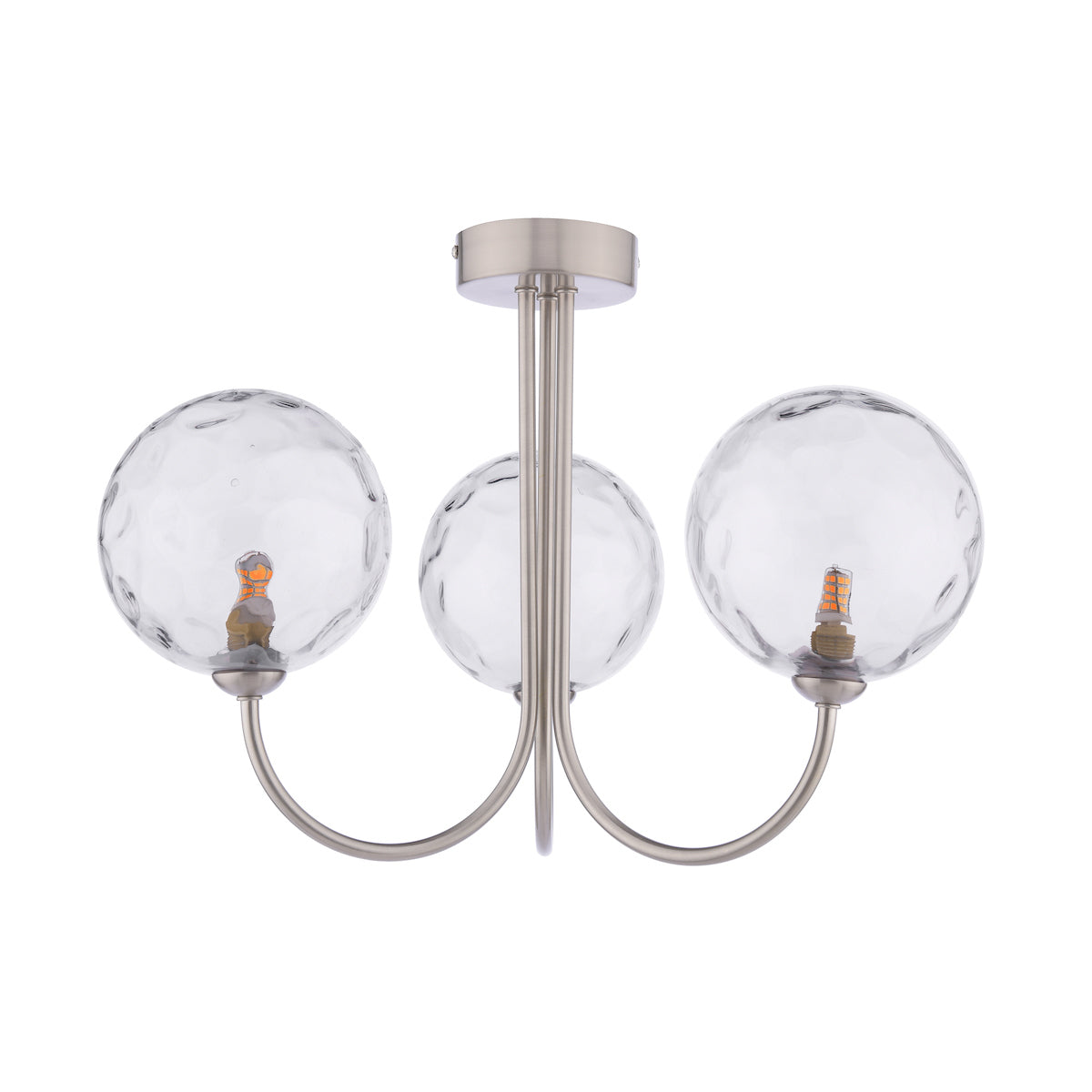 Dar Jared 3 Light Semi-Flush Satin Nickel & Dimpled Clear Glass – from Amos Lighting + Home