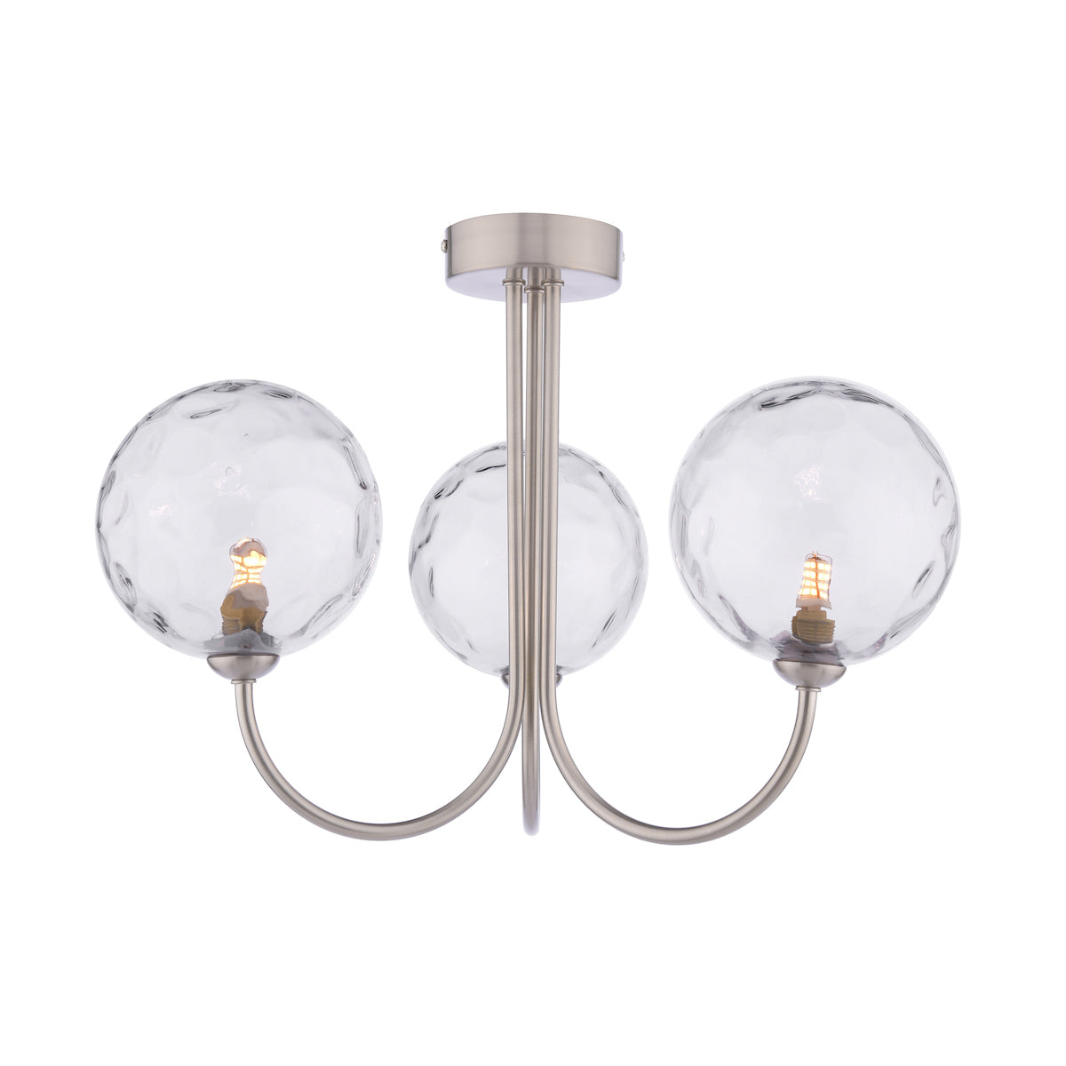 Dar Jared 3 Light Semi-Flush Satin Nickel & Dimpled Clear Glass – from Amos Lighting + Home