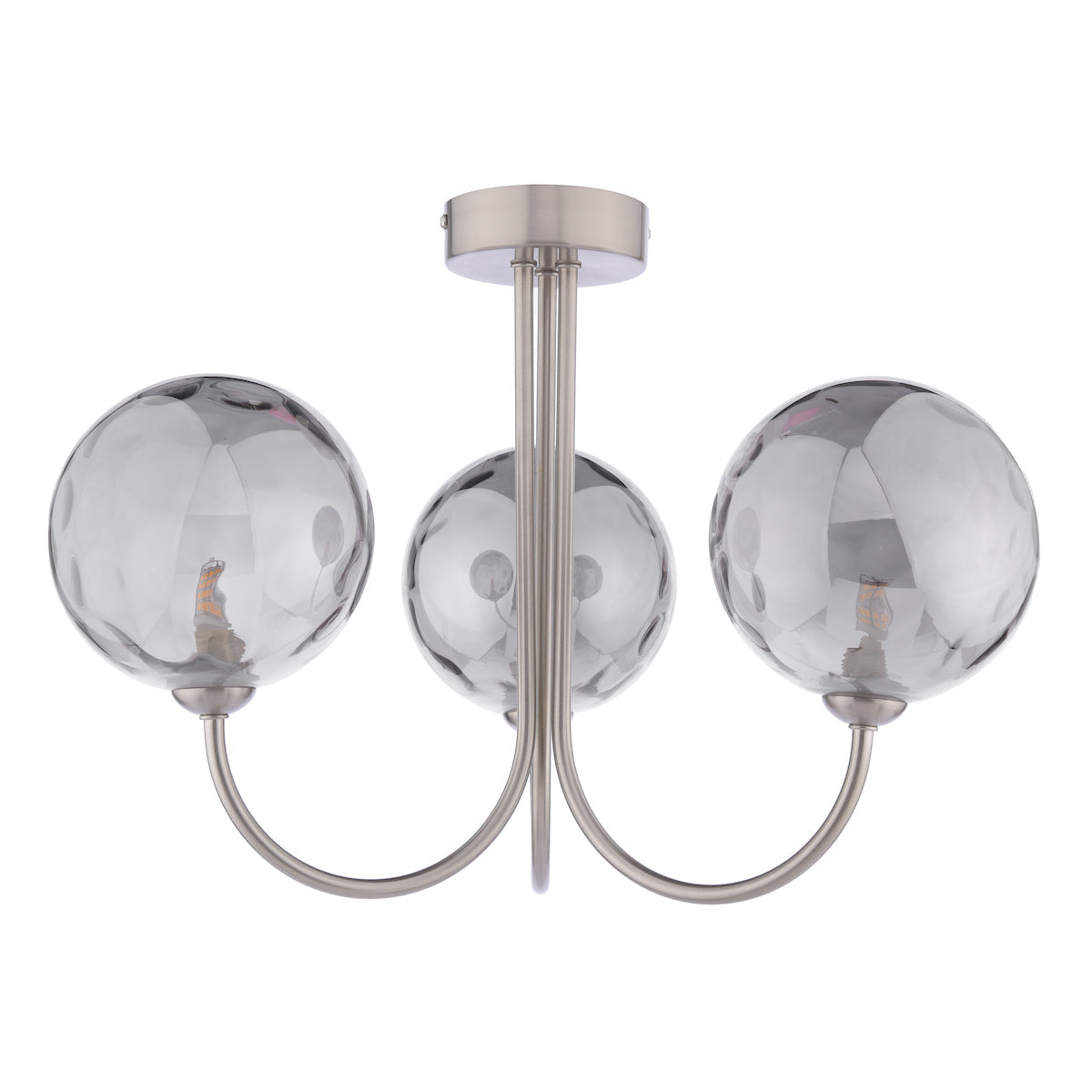 Dar Jared 3 Light Semi-Flush Satin Nickel and Smoked Dimpled Glass – from Amos Lighting + Home