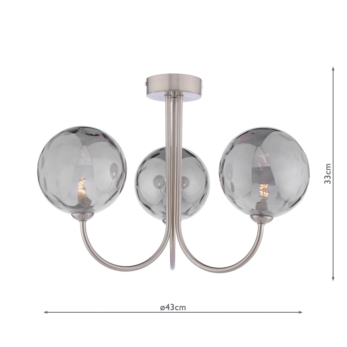 Dar Jared 3 Light Semi-Flush Satin Nickel and Smoked Dimpled Glass – from Amos Lighting + Home