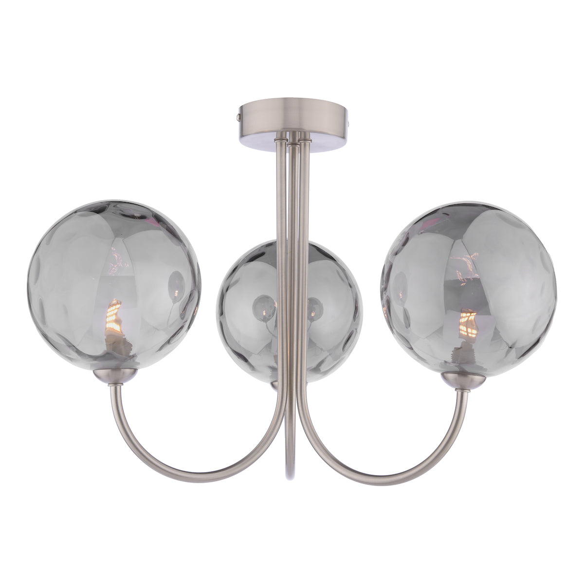 Dar Jared 3 Light Semi-Flush Satin Nickel and Smoked Dimpled Glass – from Amos Lighting + Home