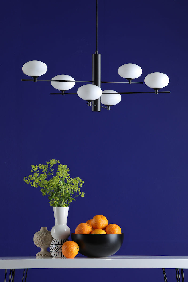 Dar Jasper 6 Light Pendant Matt Black and Opal Glass – from Amos Lighting + Home