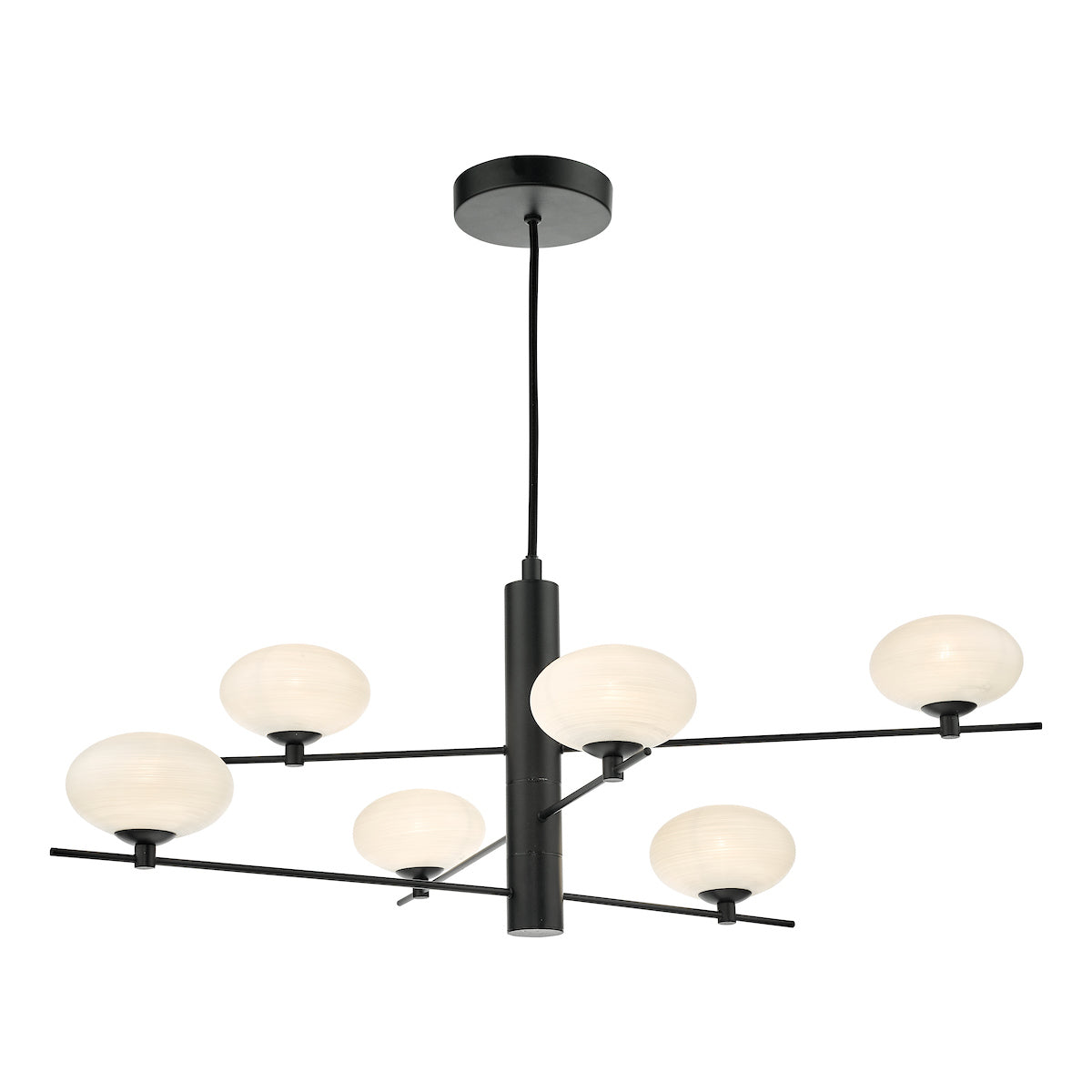 Dar Jasper 6 Light Pendant Matt Black and Opal Glass – from Amos Lighting + Home
