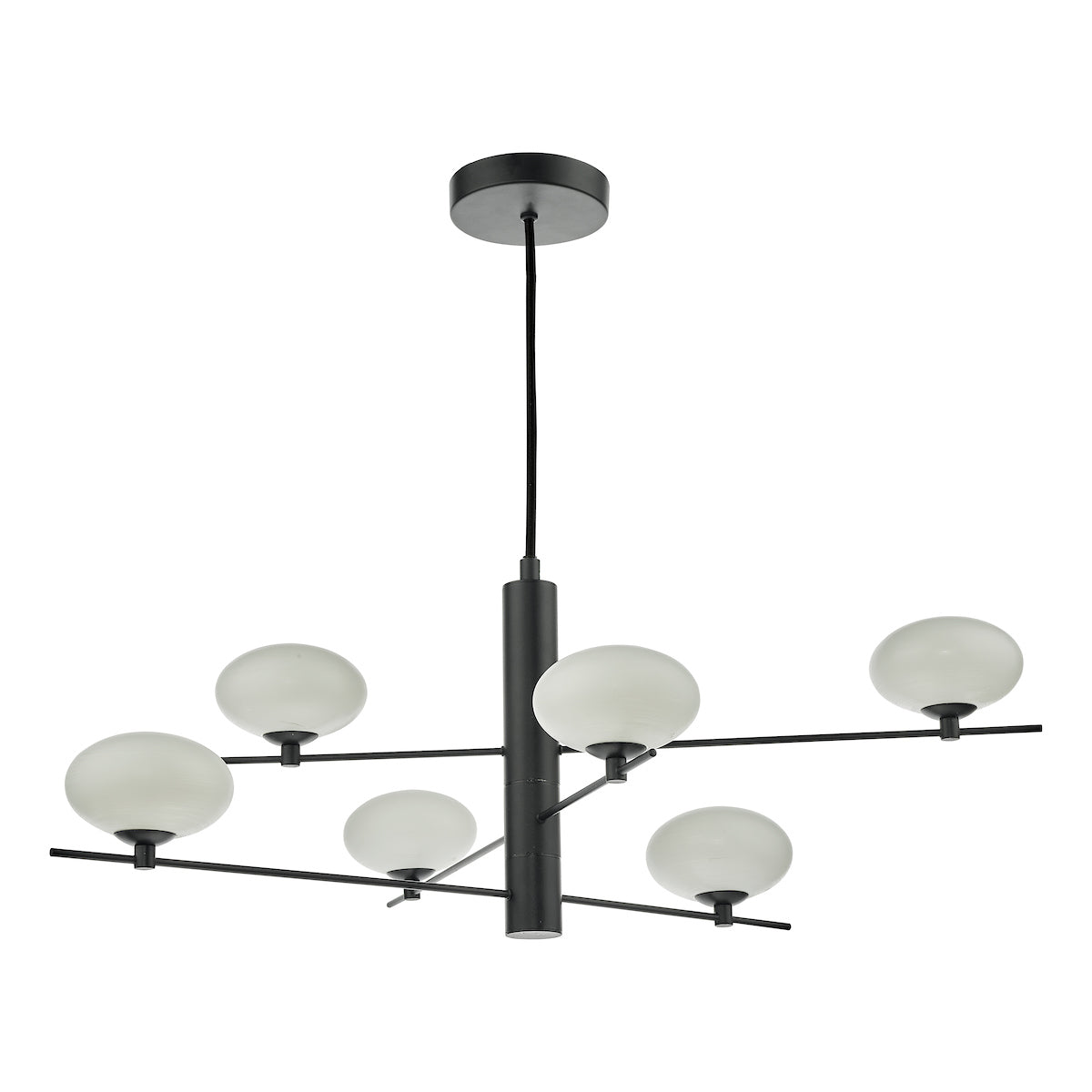 Dar Jasper 6 Light Pendant Matt Black and Opal Glass – from Amos Lighting + Home