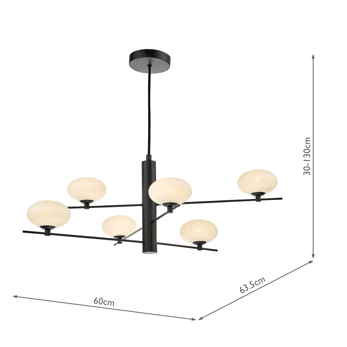 Dar Jasper 6 Light Pendant Matt Black and Opal Glass – from Amos Lighting + Home