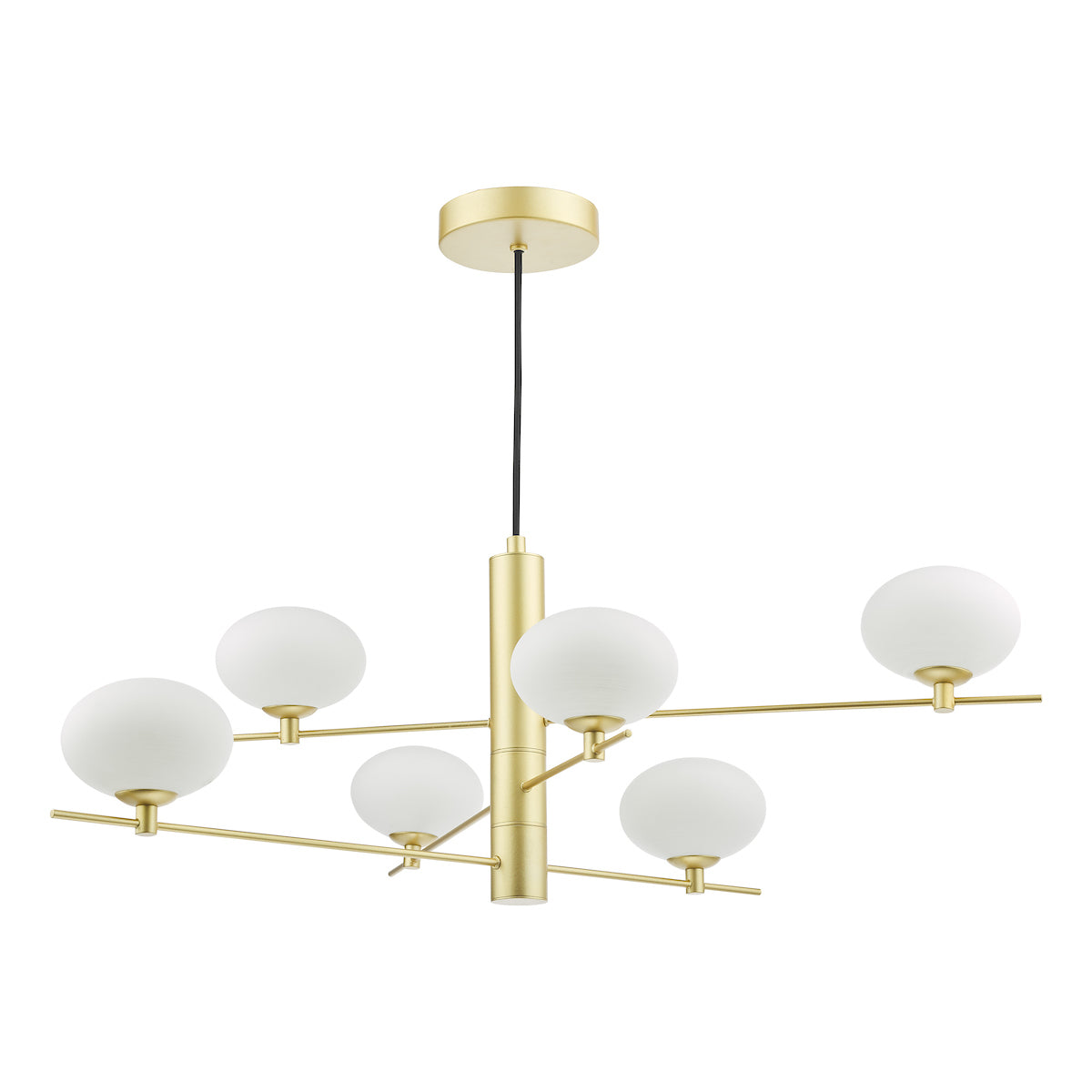 Dar Jasper 6 Light Pendant Satin Gold and Opal Glass – from Amos Lighting + Home