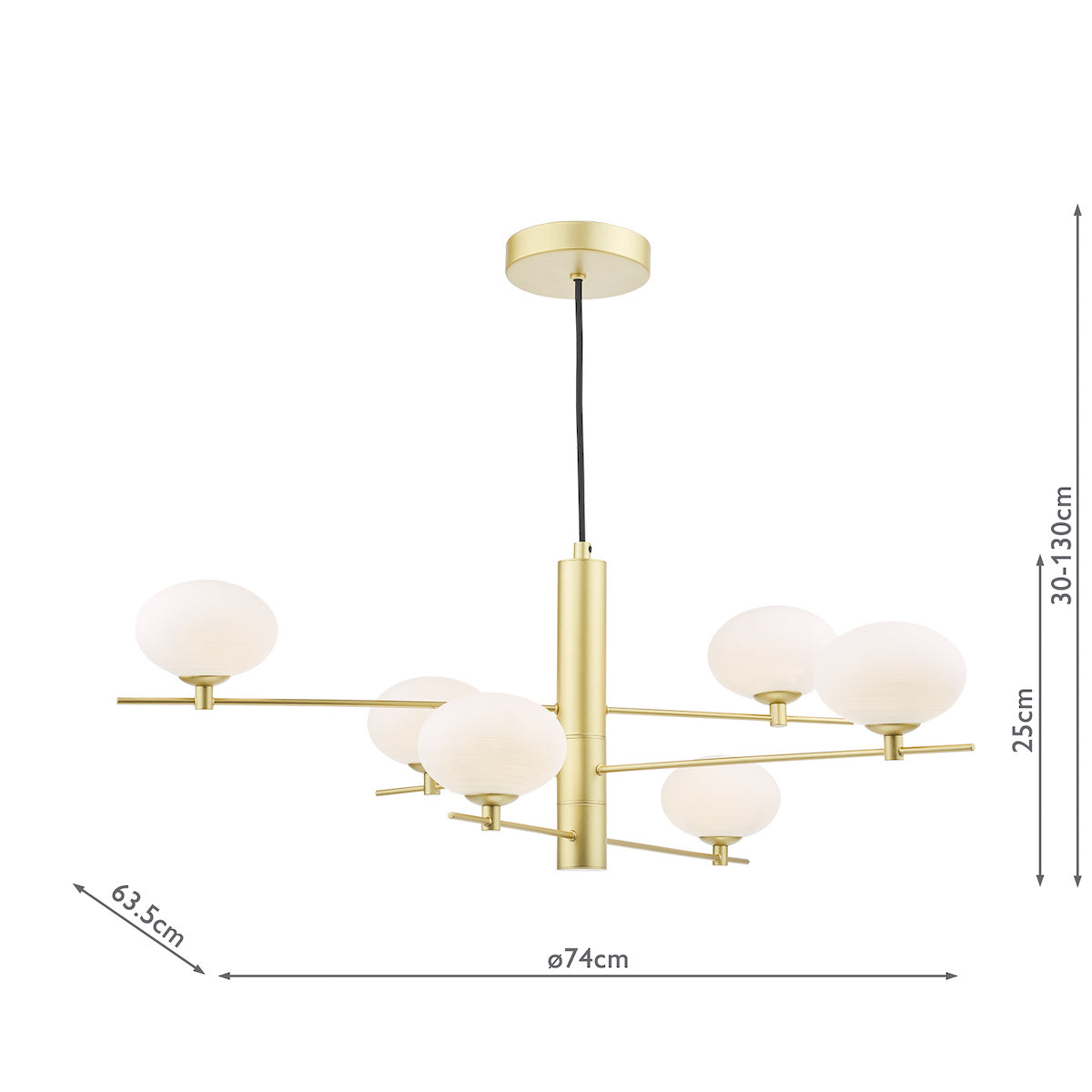 Dar Jasper 6 Light Pendant Satin Gold and Opal Glass – from Amos Lighting + Home