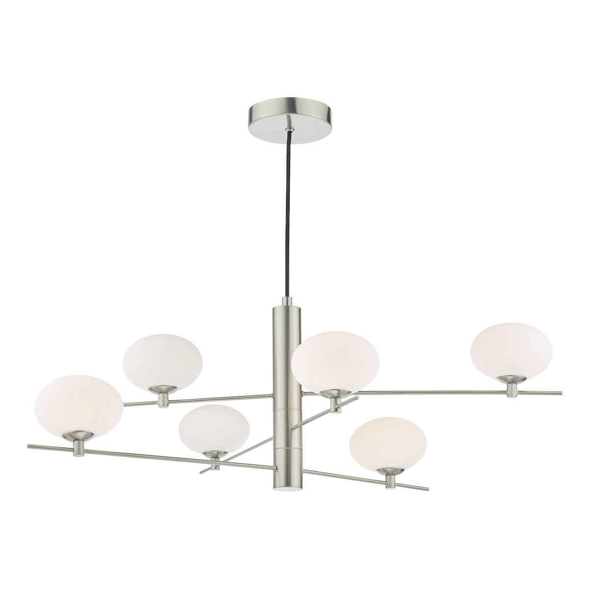 Dar Jasper 6 Light Pendant Satin Nickel and Opal Glass – from Amos Lighting + Home