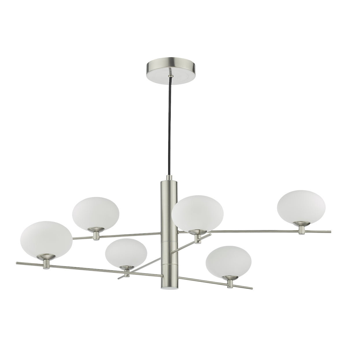 Dar Jasper 6 Light Pendant Satin Nickel and Opal Glass – from Amos Lighting + Home