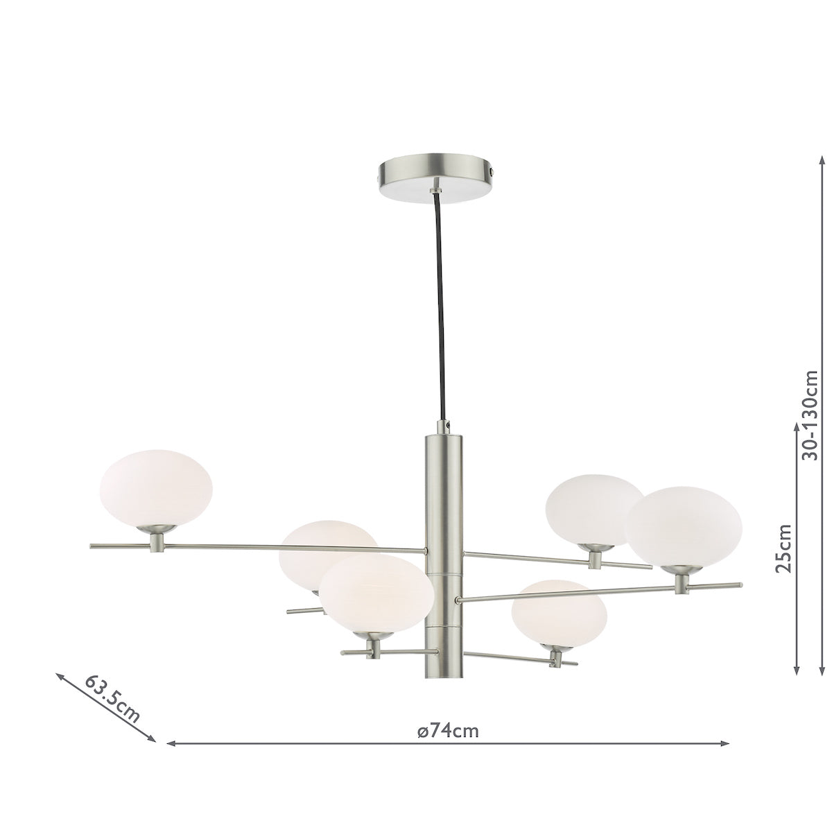 Dar Jasper 6 Light Pendant Satin Nickel and Opal Glass – from Amos Lighting + Home