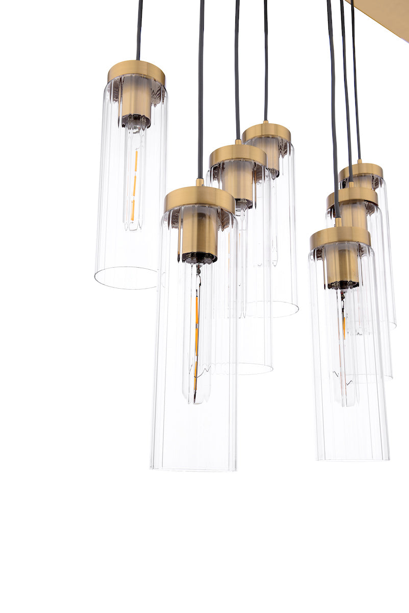 Dar Jodelle 11 Light Bar Pendant Polished Bronze and Glass – from Amos Lighting + Home