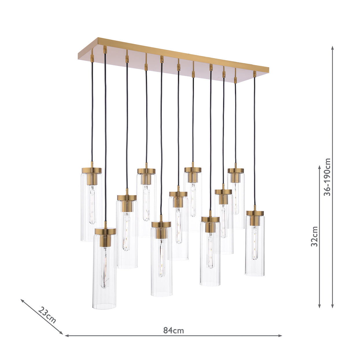 Dar Jodelle 11 Light Bar Pendant Polished Bronze and Glass – from Amos Lighting + Home