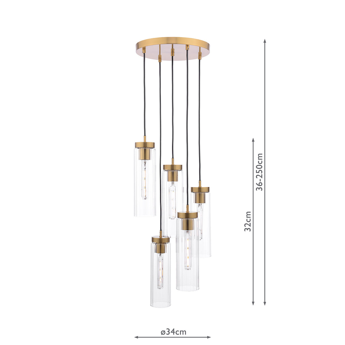 Dar Jodelle 5 Light Cluster Pendant Polished Bronze and Glass – from Amos Lighting + Home