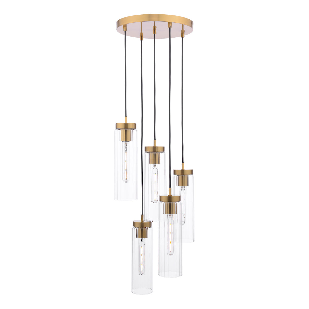 Dar Jodelle 5 Light Cluster Pendant Polished Bronze and Glass – from Amos Lighting + Home