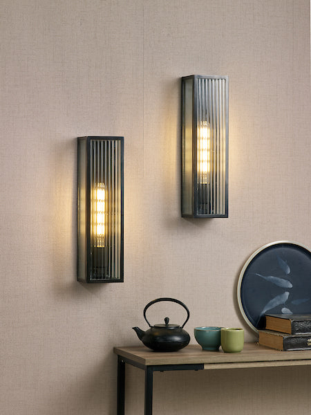 Dar Keegan Wall Light, Ribbed Bronze Large IP44 – from Amos Lighting + Home