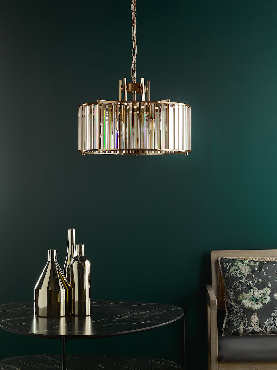 Dar Kiran 5 Light Pendant Natural Brass and Glass – from Amos Lighting + Home