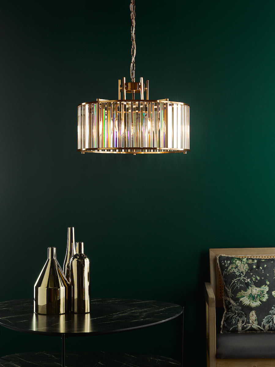 Dar Kiran 5 Light Pendant Natural Brass and Glass – from Amos Lighting + Home