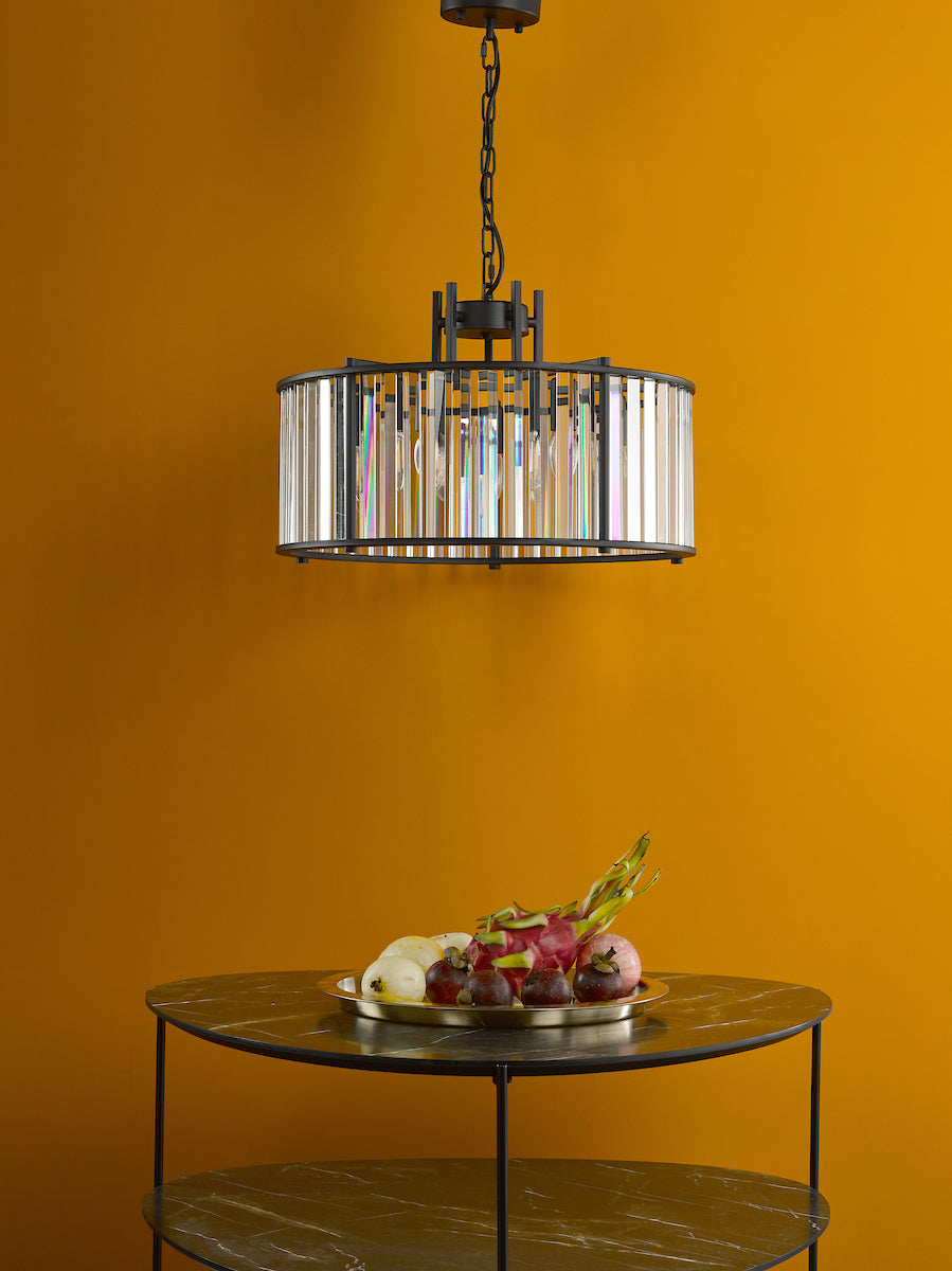 Dar Kiran 5 Light Pendant Satin Black and Glass – from Amos Lighting + Home